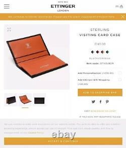 Ettinger Wallet Sterling Silver Range Visiting Card Case In Orange BNIB RRP £145