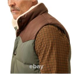 Faherty Range Down Vest Mens Nylon / Leather in Pine Cone Puffer Sz L NWT $448