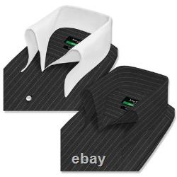 Fashion Forward Men's Vintage Shirt Chalk Stripes High Open Button Down Collar