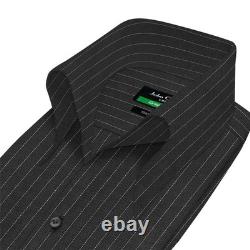 Fashion Forward Men's Vintage Shirt Chalk Stripes High Open Button Down Collar