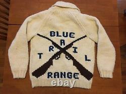 Gorgeous Vintage Cowichan-Style Wool Sweater, Blue Trail Gun Range, Talon Zipper