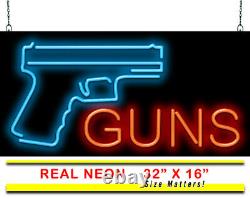 Guns Neon Sign Jantec 32 x 16 Pistol Pawn Shop Man Cave Range Buy Sell
