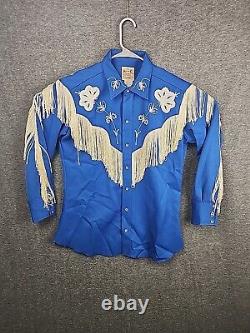 H Bar C Shirt Mens Pearl Snap California Ranchwear Blue Fringe Western Cowboy