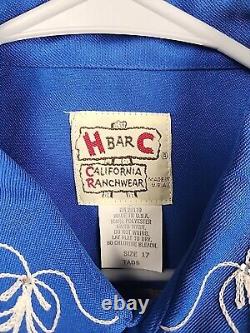 H Bar C Shirt Mens Pearl Snap California Ranchwear Blue Fringe Western Cowboy