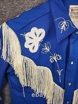 H Bar C Shirt Mens Pearl Snap California Ranchwear Blue Fringe Western Cowboy