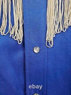 H Bar C Shirt Mens Pearl Snap California Ranchwear Blue Fringe Western Cowboy