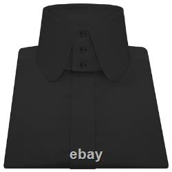 High Penny Collar Shelby Brothers Men's Black Hidden Placket Retro Style Shirt