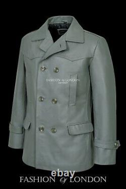 KRIEGSMARINE' Men's Grey German Submarine Hide Leather Jacket Pea Coat