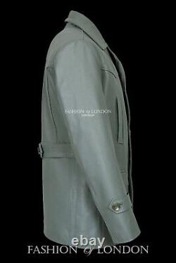KRIEGSMARINE' Men's Grey German Submarine Hide Leather Jacket Pea Coat