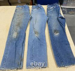 LOT OF 20 Vintage 90's-2000's LEVI'S 501's Farmer Denim Jeans Ripped Worn