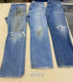 LOT OF 20 Vintage 90's-2000's LEVI'S 501's Farmer Denim Jeans Ripped Worn