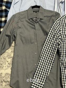 Lot of 16 Mens Dress Shirts Size Small Banana Republic J Crew Kenneth Cole Plaid