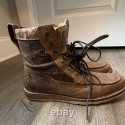 Lucchese Men's 9.5M Lace-Up Range Boots Brown Leather Moc Toe Casual Work Boots
