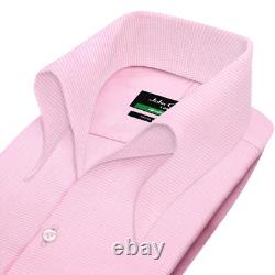 Men High Open Button Down Collar Buttonless Pink Houndstooth Formal Events Shirt