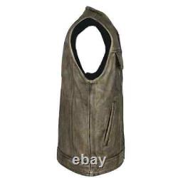 Men Motorcycle Rider Real Biker Leather Vest Hunt Club Distressed Concealed Vest