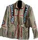 Men Native American Brown Western Cowboy Leather Jacket Suede Fringe & Beaded