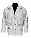 Men Native American Cowboy Fringed & Beaded Western White Leather Suede Jacket