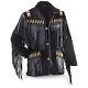 Men Native American Cowboy Leather Black Western Suede Jacket With Fringe & Bead