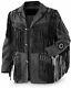 Men Native American Cowboy Leather Black Western Suede Jacket With Fringe & Bead