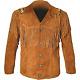 Men Native American Fringe Cowboy Jacket Western Buckskin Leather Suede Jacket