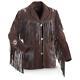 Men Native American Western Suede Cowboy Leather Dark Brown With Beads & Fringe