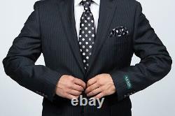 Men RALPH LAUREN Suit 100% Wool Two Button Classic Pinstripe Formal 503 Black