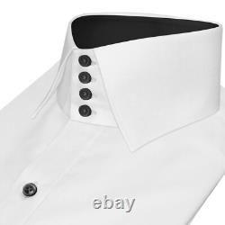 Men Tall Neck High Spread Kent Windsor Contrast Collar White Formal Office Shirt