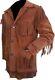 Men Western Fringe Real Leather Suede Brown Native American Tassel Cowboy Jacket