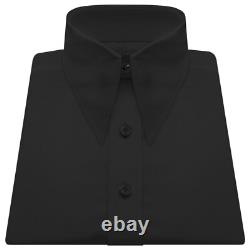 Men's 60s 70s Retro Black Shirt Spear Pointed Dagger Collar Stage Theatre Dress