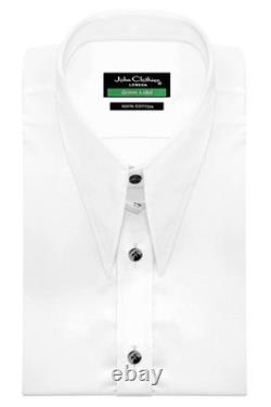Men's 70s Retro Long Pointed Spear Dagger Tab Collar Tuxedo Wedding White Shirt