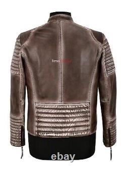 Men's Biker Leather Jacket Cappuccino Dusted 100% Lambskin Casual Wear Jacket