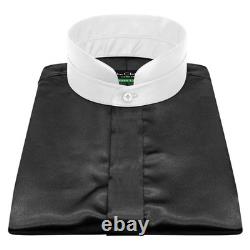 Men's Black Shiny Satin Covered Placket Evening Shirt High Nehru Grandad Collar