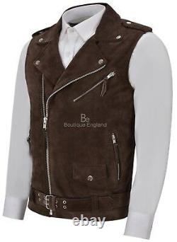 Men's Brando Brown Suede Waistcoat Motorcycle Biker Style STEAMPUNK Leather 1025