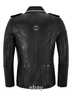 Men's Classic German Style Real Leather Coat Hip Length Soft Lambskin Leather