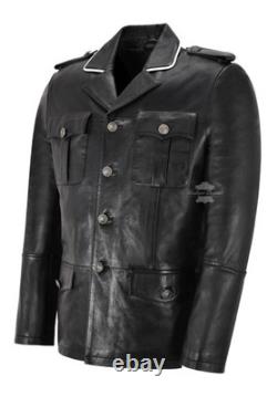 Men's Classic German Style Real Leather Coat Hip Length Soft Lambskin Leather