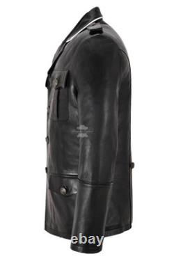 Men's Classic German Style Real Leather Coat Hip Length Soft Lambskin Leather