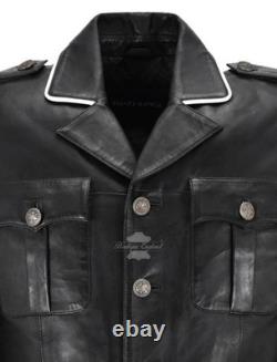 Men's Classic German Style Real Leather Coat Hip Length Soft Lambskin Leather