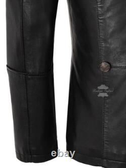 Men's Classic German Style Real Leather Coat Hip Length Soft Lambskin Leather