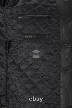 Men's Classic German Style Real Leather Coat Hip Length Soft Lambskin Leather