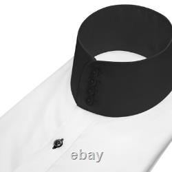 Men's Evening White Shirt with Black Collar High Band Chinese Mandarin Collar
