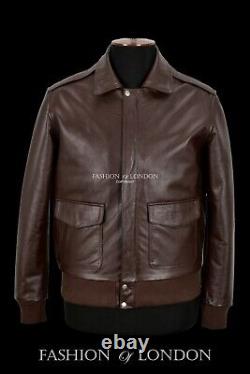 Men's Flight Leather Jacket Brown Cowhide Classic Fashion Bomber Pilot Jacket