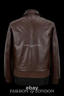 Men's Flight Leather Jacket Brown Cowhide Classic Fashion Bomber Pilot Jacket