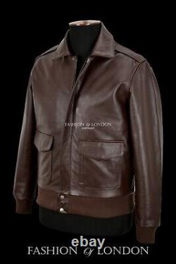 Men's Flight Leather Jacket Brown Cowhide Classic Fashion Bomber Pilot Jacket