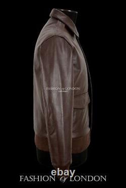 Men's Flight Leather Jacket Brown Cowhide Classic Fashion Bomber Pilot Jacket