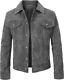 Men's Grey Suede Leather Trucker Jacket Classic Motorcycle Bomber Western Jacket