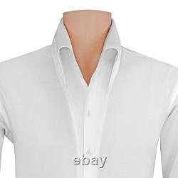 Men's Grooms Wedding White Cotton Shirt High Open Button Down Collar Size 16.5