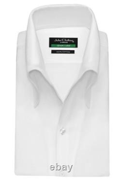 Men's Grooms Wedding White Cotton Shirt High Open Button Down Collar Size 16.5