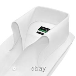 Men's Grooms Wedding White Cotton Shirt High Open Button Down Collar Size 16.5