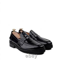 Men's Handmade Black Box Leather Loafers Premium Range