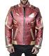 Men's Iron Armor Platinum Red & Gold Leather Jacket Size 3xs-3xl